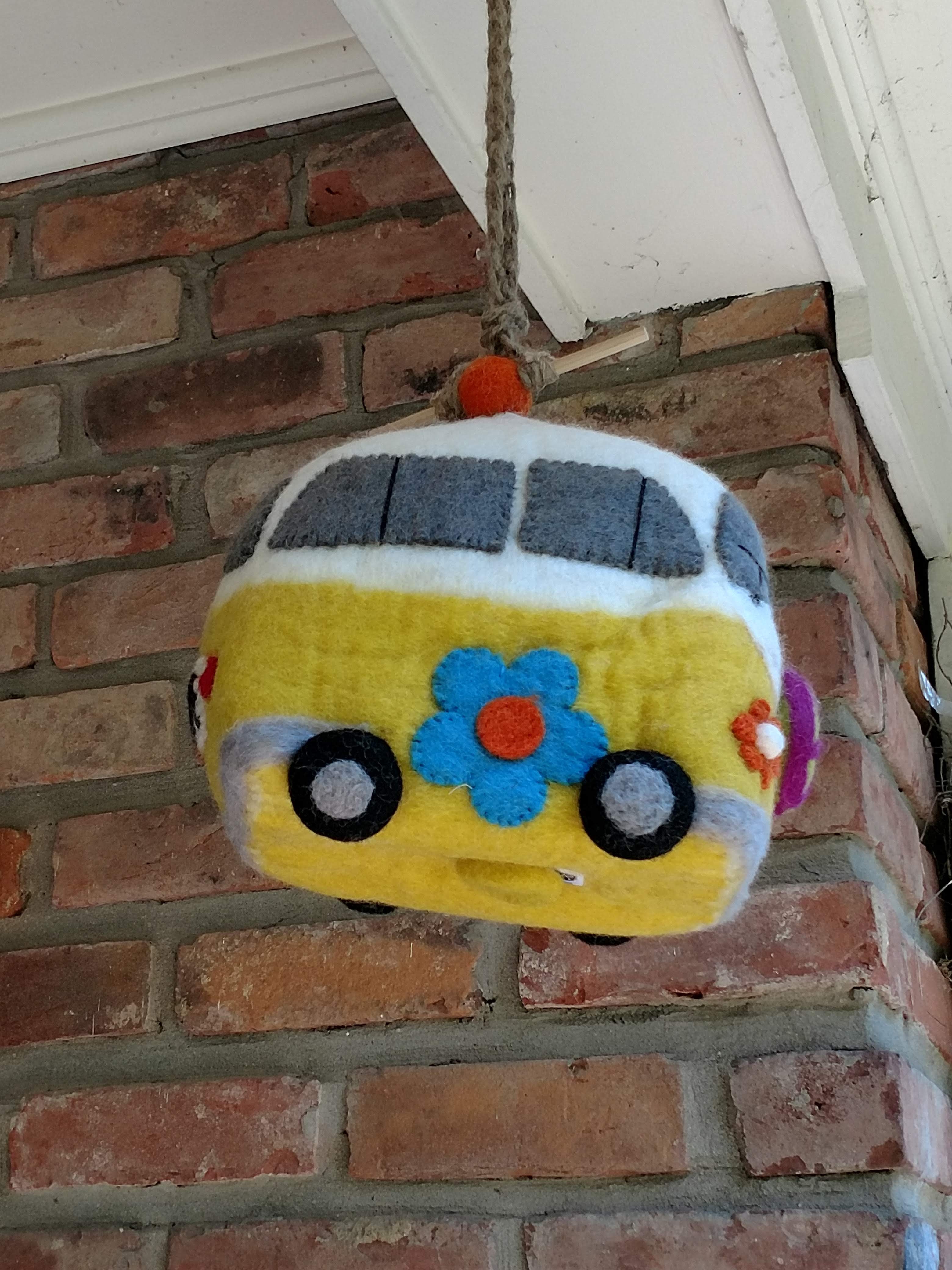 side view of VW Bus Felted Birdhouse