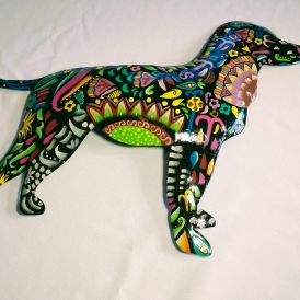 Dog outline with colorful pattern