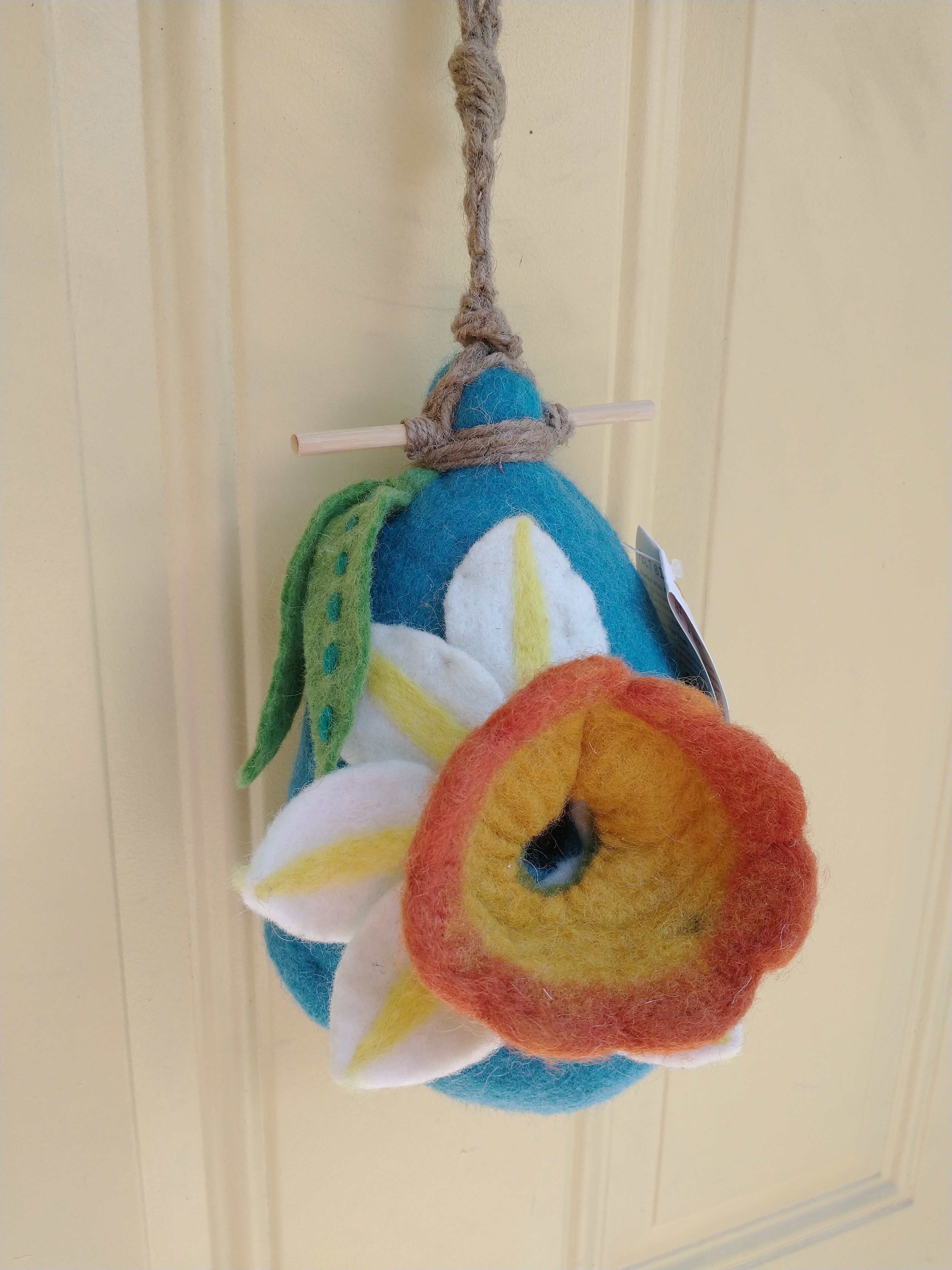 felted flower-shaped birdhouse